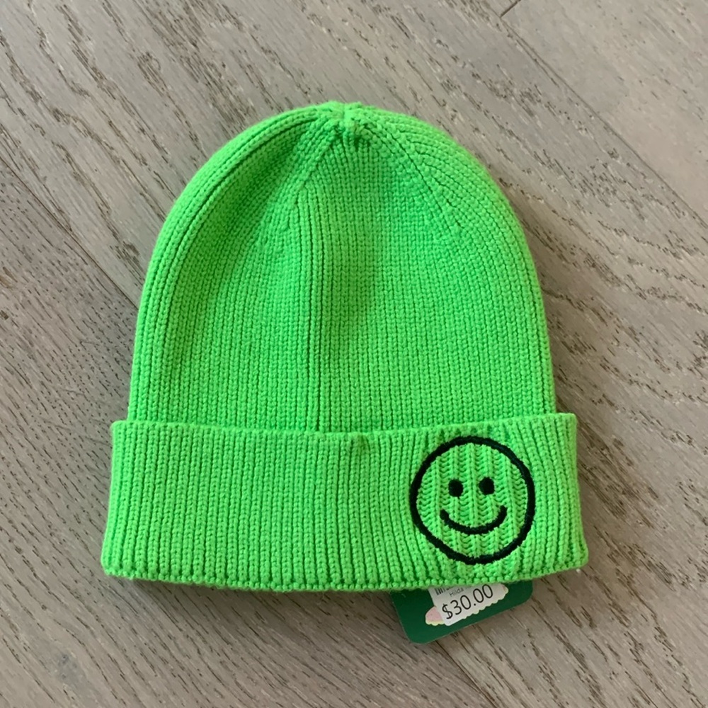 right green beanie with smiley face NWT rainbow unicorn surprise brand from NYC